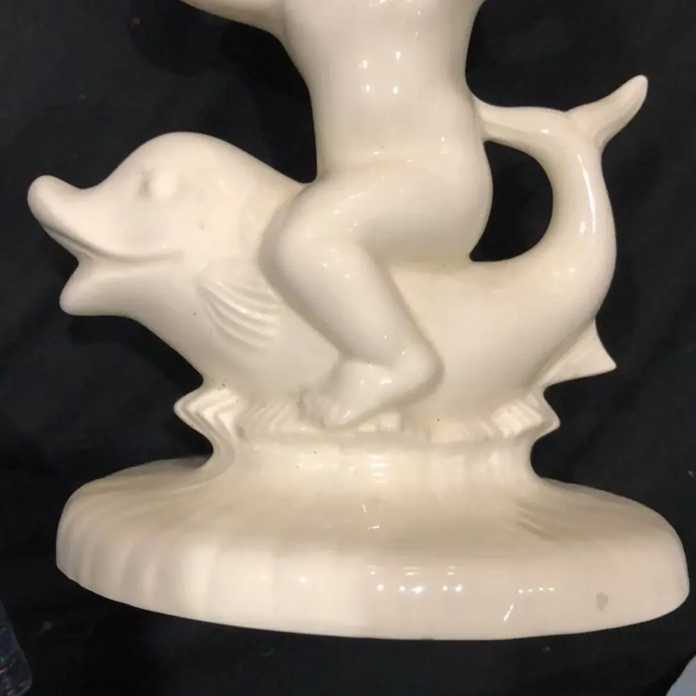 Glossy‎ White Cherub, Dolphin Ceramic Soap Dish/Sponge Holder
